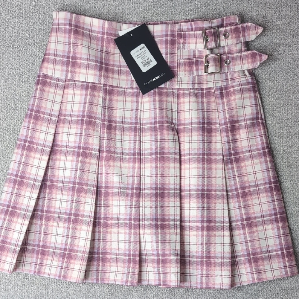 NWT Fashion Nova Pink Plaid Mini Skirt